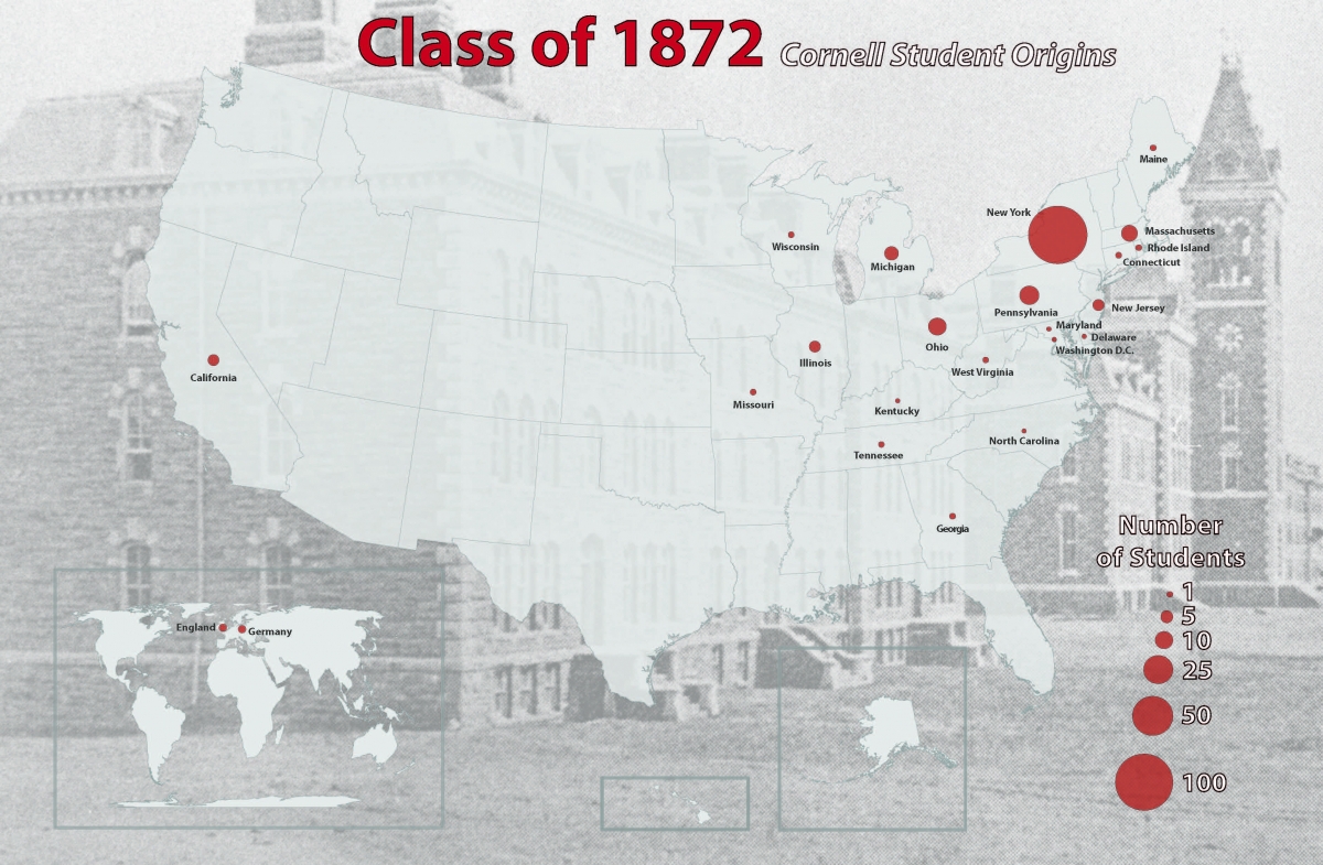 Map of the Birthplaces of the Students of Cornell’s Class of 1872