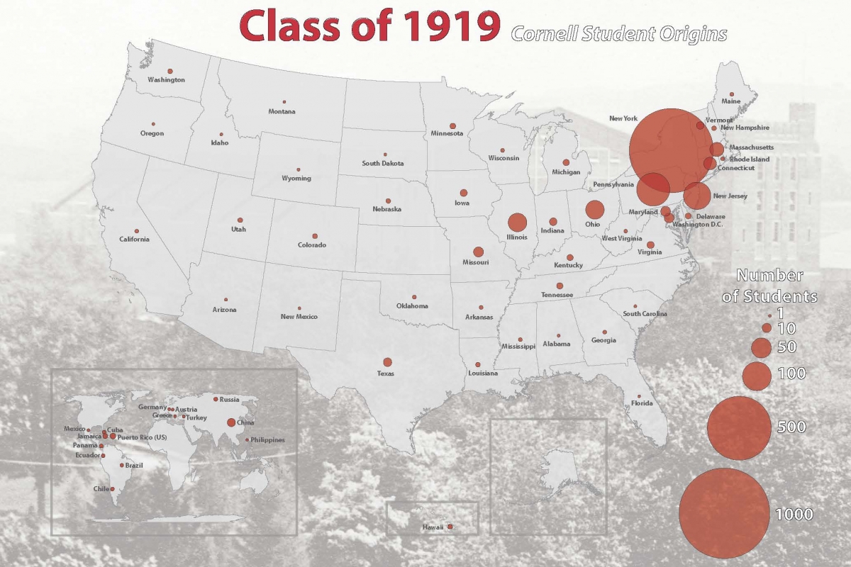 Map of the Birthplaces of the Students of Cornell’s Class of 1919