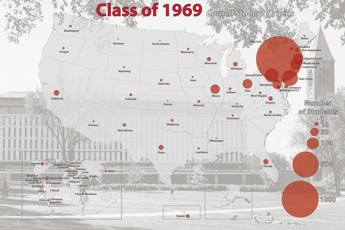 Map of the Birthplaces of the Students of Cornell’s Class of 1969